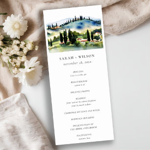 Elegant Tuscany Italy Landscape Wedding Programme Kaart