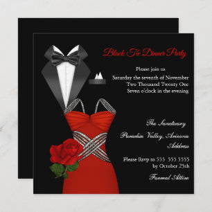 Elegant Tux Red Rose Black Stropdas Dress Dinner P Kaart