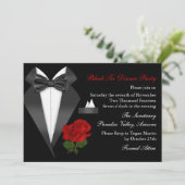 Elegant Tux & Roos Black Stropdas Dinner Party nod Kaart (Staand voorkant)