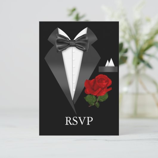 Elégant Tux & Rose Black Cravate Party RSVP (Debout devant)