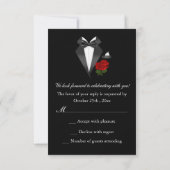 Elégant Tux & Rose Black Cravate Party RSVP (Dos)