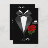 Elégant Tux & Rose Black Cravate Party RSVP (Devant / Derrière)