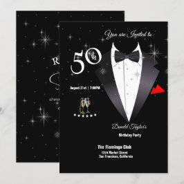 Elegant Tuxedo 50th Birthday Party Invitation Kaart