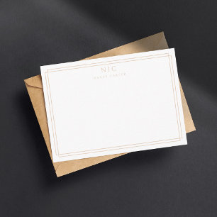 Elegant Twee Monogram Beige Tan Geometrische Rand Notitiekaartje