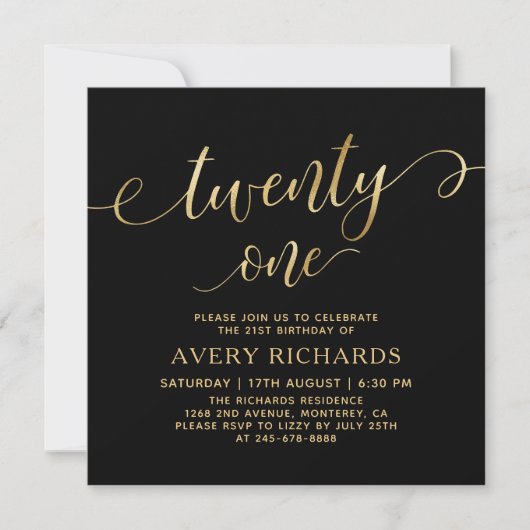 Elegant Twenty One Goud Schrift Zwart 21e Verjaard Kaart (Voorkant)