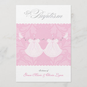 Elégant Twin Baby Girl Baptism Invitation