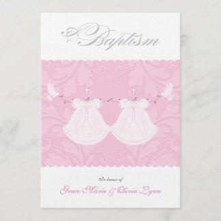 Elégant Twin Baby Girl Baptism Invitation