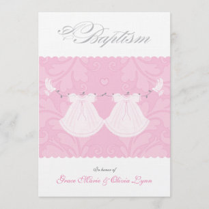 Elegant Twin Baby Girl Baptism Uitnodiging