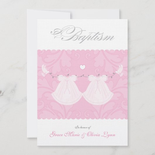 Elegant Twin Baby Girl Baptism Uitnodiging (Voorkant)