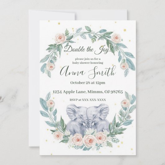 Elegant Twin Baby Shower Invitation – Watercolor (Devant)