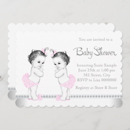 Elegant Twin Girl Baby shower Kaart (Voorkant / Achterkant)