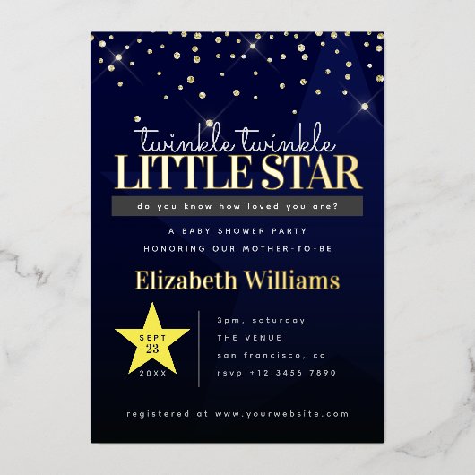 Elégant Twinkle Little Star Baby shower Invitation (Recto)