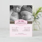 Elégant Twins Faire-part de naissance : Bébé rose (Debout devant)