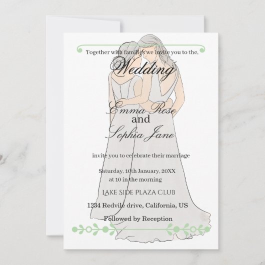 Elegant Two Brides Wedding Invitation (Devant)