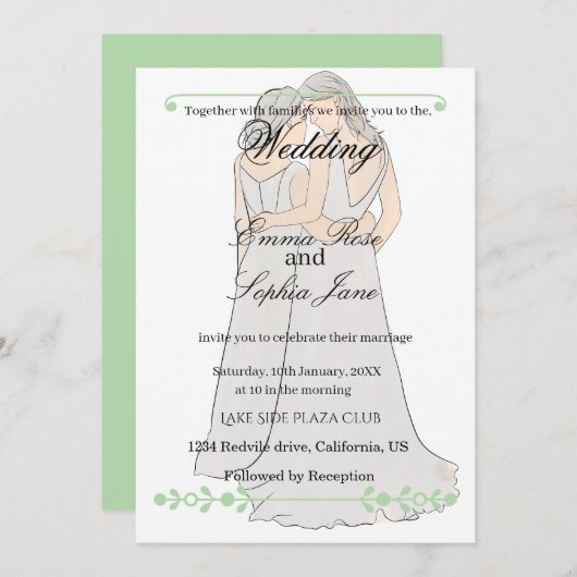 Elegant Two Brides Wedding Invitation (Devant / Derrière)