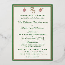 Elegant Two Hearts Catholic Wedding Invitation