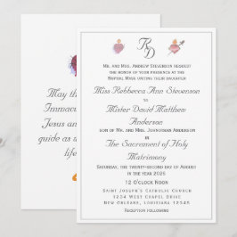 Elegant Two Hearts Catholic Wedding Invitation Kaart