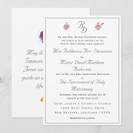 Elegant Two Hearts Catholic Wedding Invitation Kaart