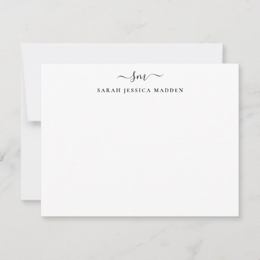 Elegant Two Monogram Initiaal Girly Script Swash Notitiekaartje (Voorkant)