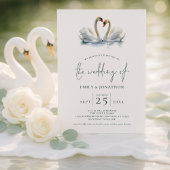 Elegant Two Swans Script Wedding Kaart