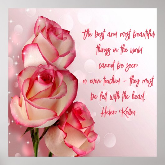 Elegant Two Tone Roses Poster Quote Helen Keller (Devant)