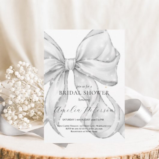 Elegant, tying the knot bridal shower white bow. kaart