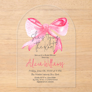 Elegant Tying the Knot Pink Bow-Vrijgezellenfeest Acryl Uitnodigingen