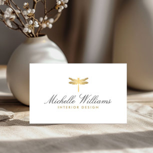 Elegant Type Faux Gold Dragonfly Logo op Wit Visitekaartje