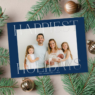 Elegant Type Kerstmis Foto Navy Blauw Zilver Folie Feestdagenkaart