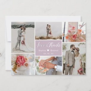 Elegant Typografie 6 Foto Collage Lila Wedding Bedankkaart