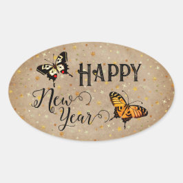 Elegant Typografie Butterfly Stars Rustisch Nieuwj Ovale Sticker