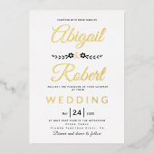 Elegant typografie en bloemen bruiloft goud folie uitnodiging (Voorkant)