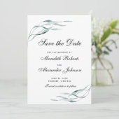 Elegant Typografie Eucalyptus Leaves Wedding Save The Date (Staand voorkant)