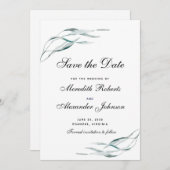 Elegant Typografie Eucalyptus Leaves Wedding Save The Date (Voorkant / Achterkant)