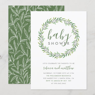 Elegant Typografie & Greenery Couple's Baby shower Kaart