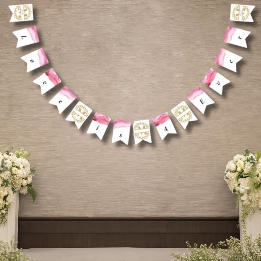 Elegant Typografie Script Roze Agaat Bruiloft Deco Vlaggetjes