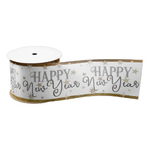 Elegant Typografie White Grey Stars Happy Nieuwjaa Lint