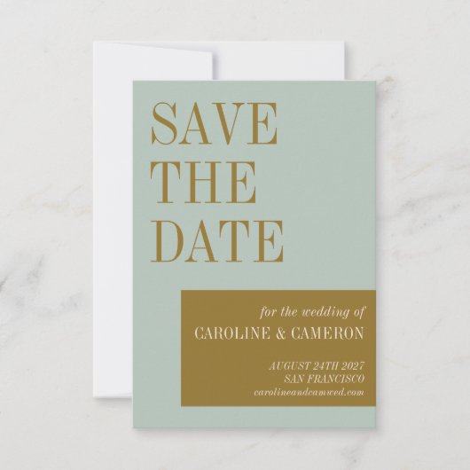 Elegant Typography Blue Olive Gold Wedding Save The Date (Voorkant)