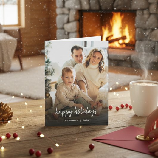 Elegant Typography Family Photo Folded Card Feestdagen Kaart