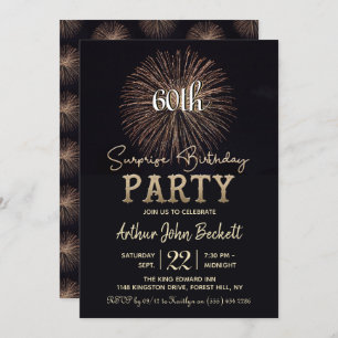 Elegant Typography Fireworks Surprise Birthday Kaart