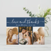 Elegant Typography Navy Multiple Photo Wedding Bedankkaart (Staand voorkant)