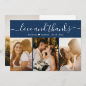 Elegant Typography Navy Multiple Photo Wedding Bedankkaart (Voorkant / Achterkant)