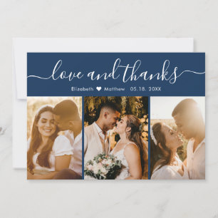 Elegant Typography Navy Multiple Photo Wedding Bedankkaart