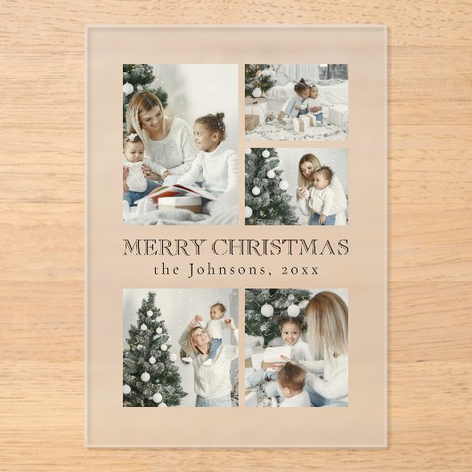 Elegant Typography Photo Collage Christmas Card Acryl Uitnodigingen (Voorkant)