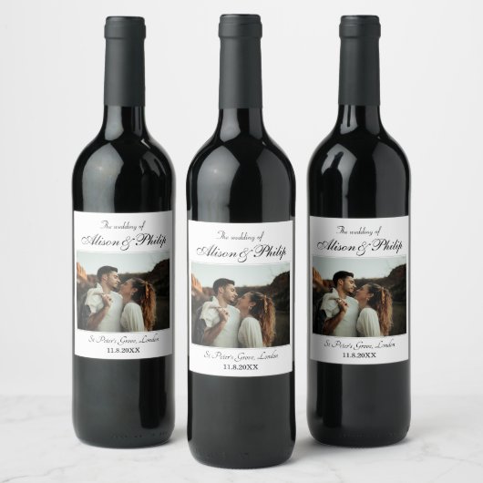 Elegant Typography Photo Template Wedding Wijn Etiket (Flessen)