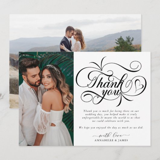 Elegant Typography Photo Wedding Bedankkaart (Voorkant / Achterkant)