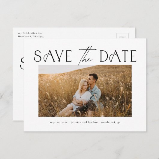 Elegant Typography Photo Wedding Save the Date Aankondigingskaart (Voorkant / Achterkant)