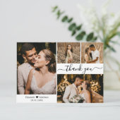 Elegant Typography Script Wedding 4 Photo Collage Bedankkaart (Staand voorkant)