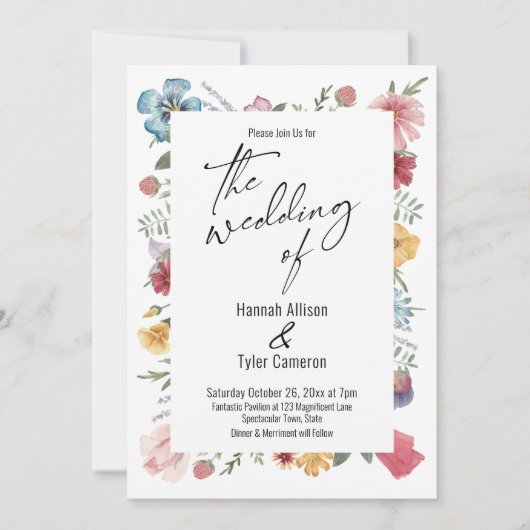 Elegant Typography Waterverf Wildflower Wedding Kaart (Voorkant)