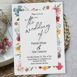 Elegant Typography Waterverf Wildflower Wedding Kaart